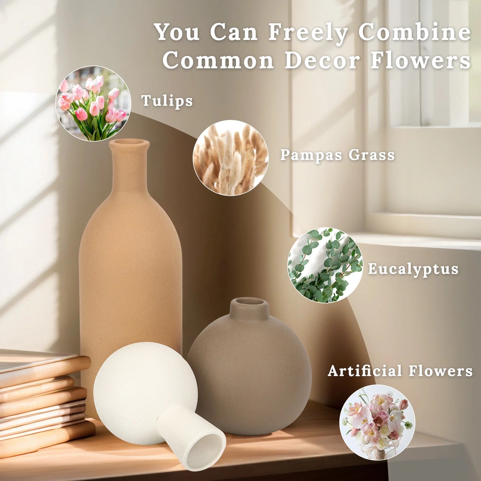 Sanmadrola Ceramic Vase Set for Flowers (Brown)