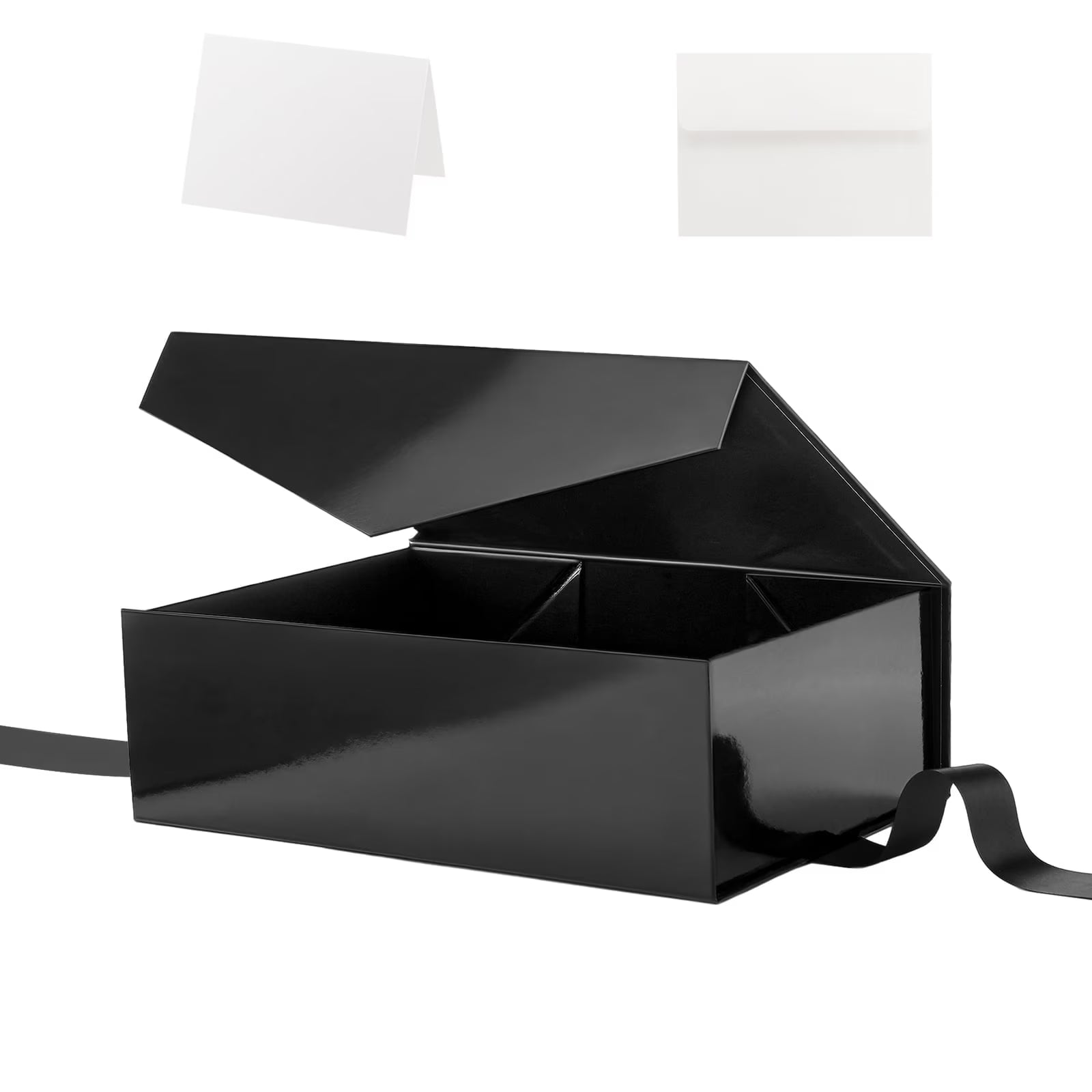PACKHOME Magnetic Gift Box with Lid & Ribbon (Black, 11.5 × 8.1 × 3.8 in)
