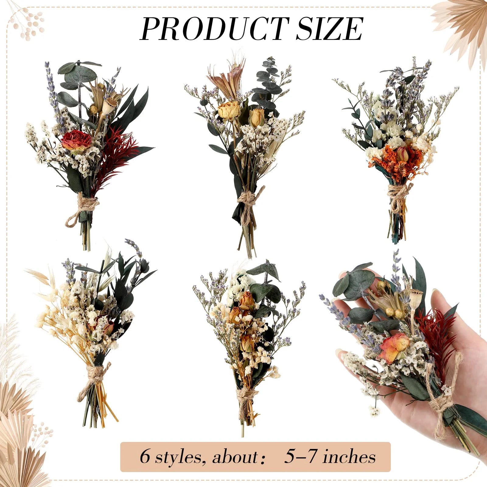 MODANU Boho Dried Flower Bouquets (6-Piece Set, Style 1)