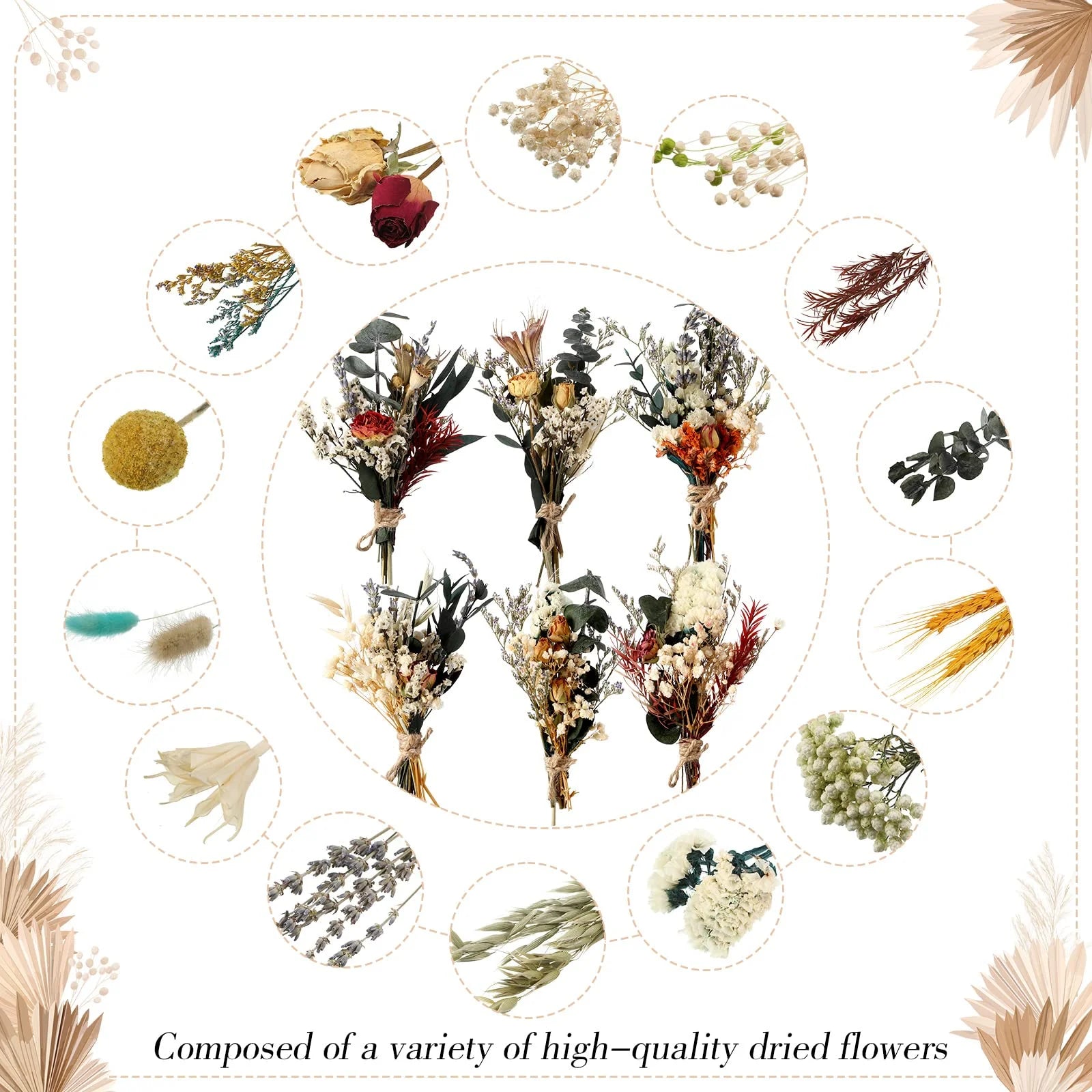 MODANU Boho Dried Flower Bouquets (6-Piece Set, Style 1)