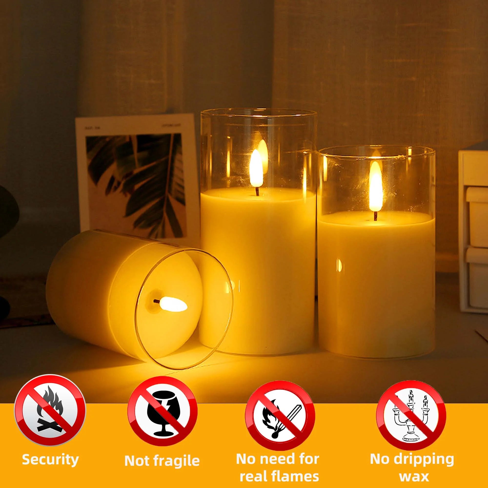 HIDAWN Flameless Candles with Flickering 3D Wick, Remote & Timer (Battery Operated LED Pillar Set – White 4"×5"×6")