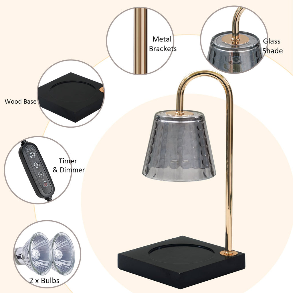 Candle Warmer Lamp with Timer & Dimmer (Electric Top Melting, Crystal Glass, Black)