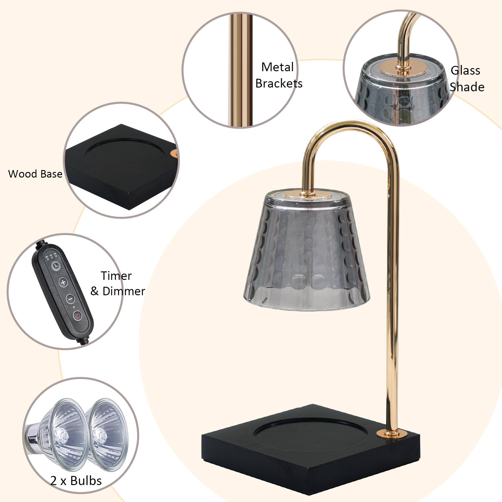 Candle Warmer Lamp with Timer & Dimmer (Electric Top Melting, Crystal Glass, Black)