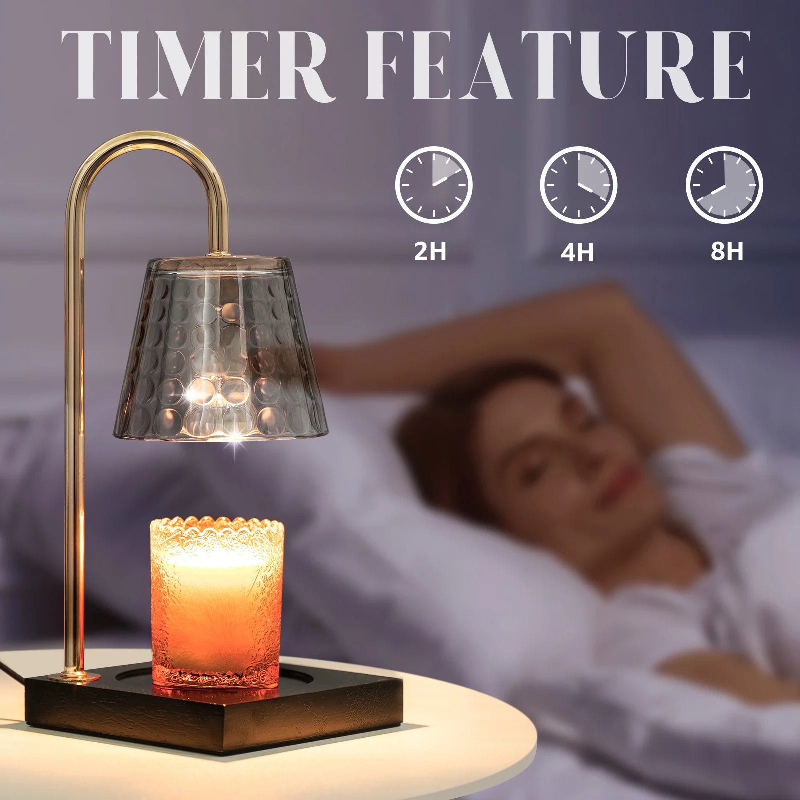 Candle Warmer Lamp with Timer & Dimmer (Electric Top Melting, Crystal Glass, Black)