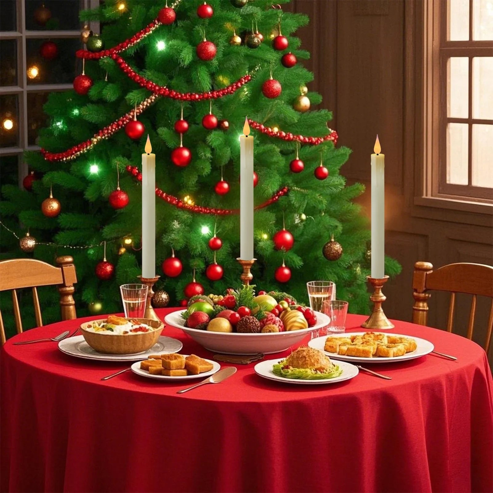 Rechargeable Flameless Taper Candles with Remote & Timer (6-Piece LED Set, Ivory)