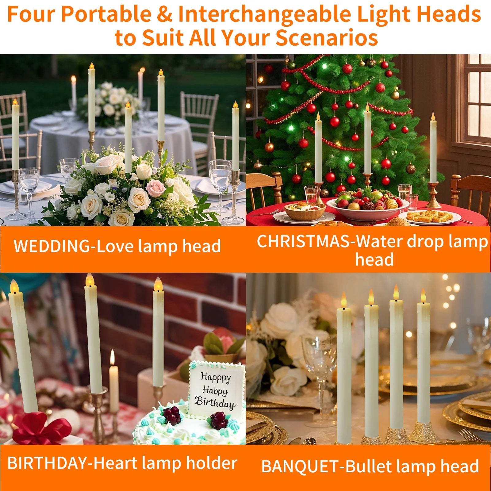 Rechargeable Flameless Taper Candles with Remote & Timer (6-Piece LED Set, Ivory)