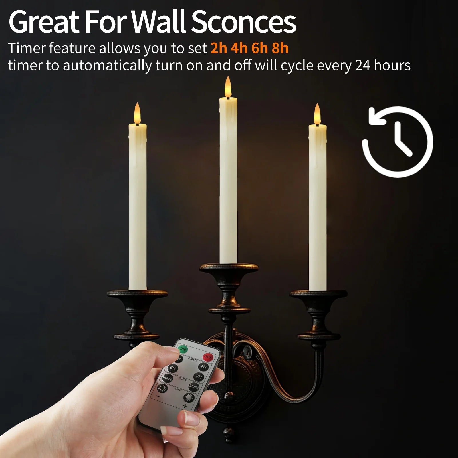 Rechargeable Flameless Taper Candles with Remote & Timer (6-Piece LED Set, Ivory)