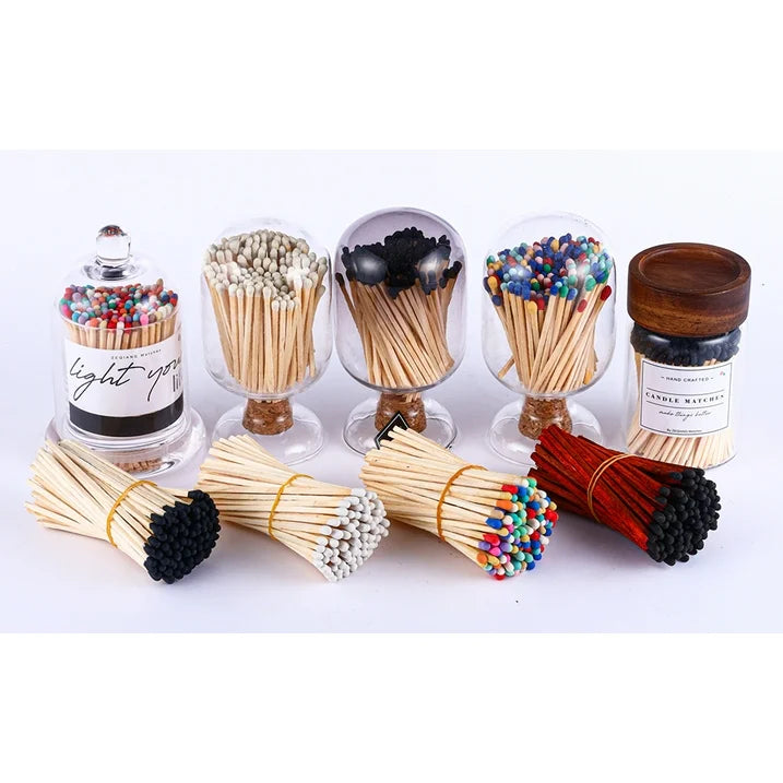 Glass Match Holder with Striker & 150 Rainbow Safety Matches (3")